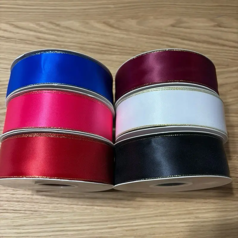 50 yards - 1.5" Gold-edge  Double-faced Satin Ribbon