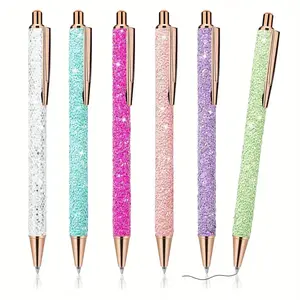 6pcs Bling Sparkly Metal Pens, Retractable Ballpoint Pens, Cute Glitter 1.0mm Fine Point, Gift Pens for Writing & Journaling, Metallic Sparkle Pen