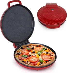 Pizza Maker 12 inch Pizzas Machine, Newly improved Cool-touch Handle Non-Stick plates Pizza oven & CalzoneMaker, Electric Countertop Oven for  or School, 12 Indoor Grill/Griddle, Red