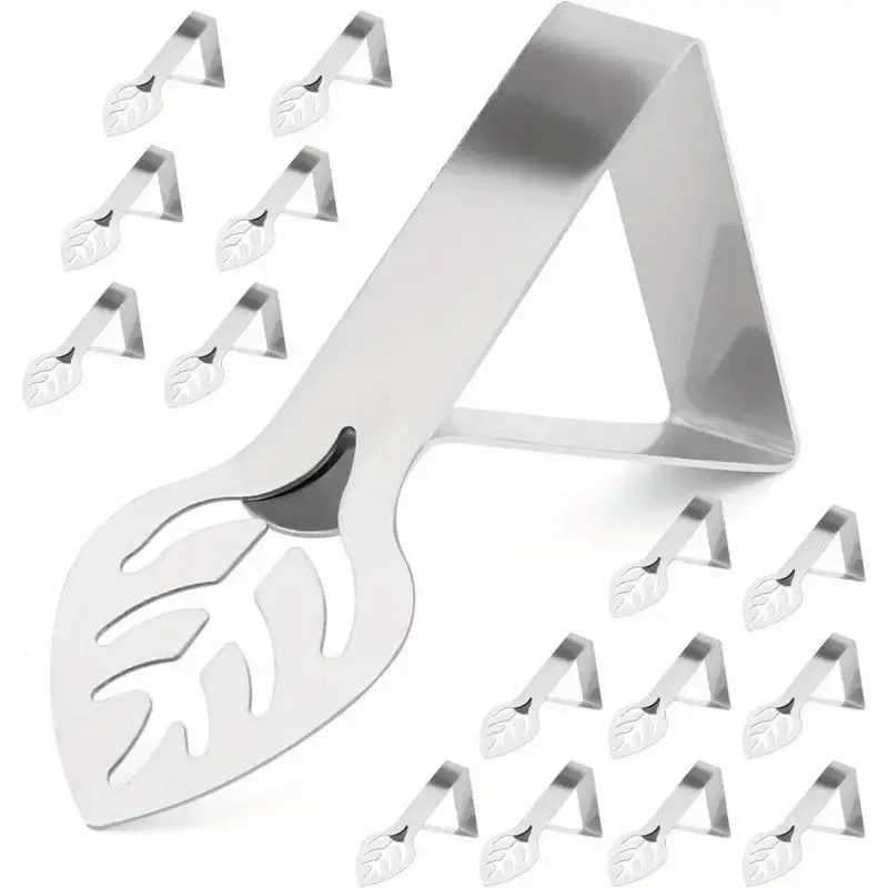 16-Pcs Solid Metal Leaf-Form Clip-On Tablecloth Clips with Anti-Slip Grip for Restaurants, Outdoor Family Gatherings, Restaurant