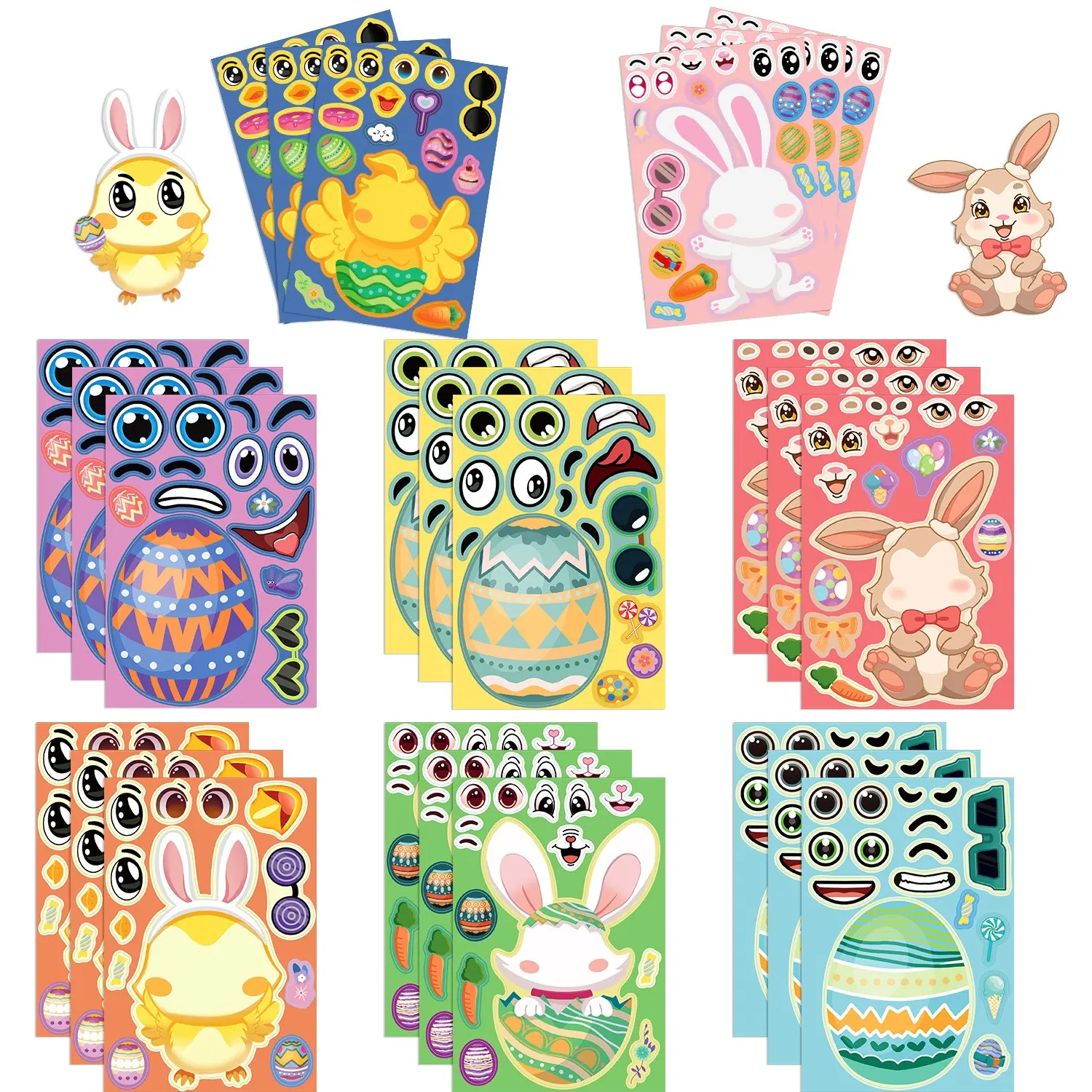 8 Cartoon Easter Bunny Egg Stickers DIY Holiday Journal Small Cards Phone Case Decoration Korean Style