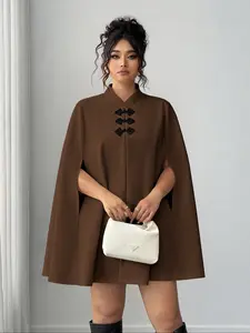 New Traditional Belted Cape Coat, Womenswear, Outerwear, Fitted, Vintage Mix-And-Match Style, Buckle Detail, Poncho Shape, Fashionable Streetwear, Party Essential