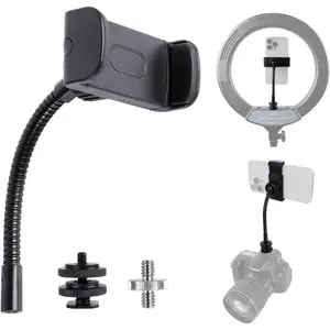 Universal Phone Holder for Ring Light, 1/4"-20 and Hot Shoe Adapter, Flexible Phone Mount for Ring Light and Tripod Stand Replacement
