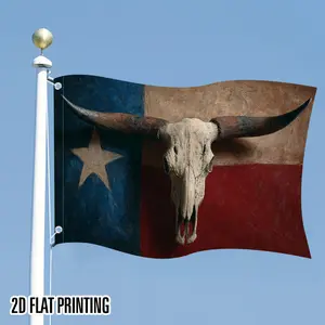 [1pc Texas Longhorn Flag] 1pc Durable Polyester Texas Longhorn Pride Square Flag - Vibrant All-Weather Print, Texas State Flag Design Featuring Longhorn Skull & Star, Perfect for Garden, Patio, Courtyard & Hippie Style Outdoor Decor, Garden Decoration, Te