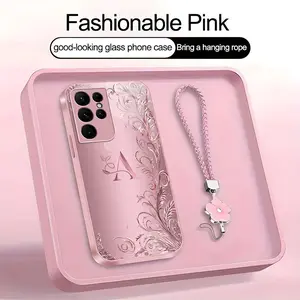 Suitable for [Galaxy S22 Ultra 5g] high-end women's phone case🤩，a beautiful four-leaf clover lanyard is included🍀，a free four-leaf clover lanyard is included, with 26 letters of the alphabet to choose from and exquisite flower patterns YM99