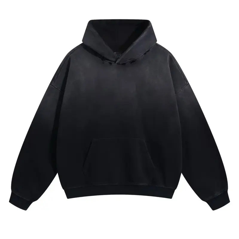 Sun Faded Heavy Weight Cotton Cropped Distressed Acid Wash Hoodie