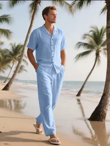 1 Set Men's Lightweight Breathable Short Sleeve Set, Summer Casual Style, Skin-Friendly & Comfortable, For Summer Daily Outfits