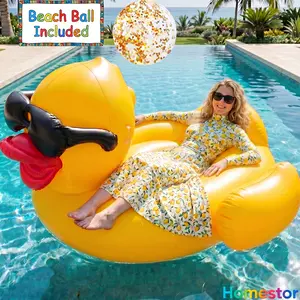 Oversized Duck Pool Float for Adults, 67-Inch XXL Inflatable Raft with 16 Inch Beach Ball, Swimming Pool Ride-On Rafts, Water Lounger Floats for Outdoor Lake, River, Beach, Pool Gatherings, Blow Up Floaties Summer Party Decoration(Holds Up to 300 Pounds)