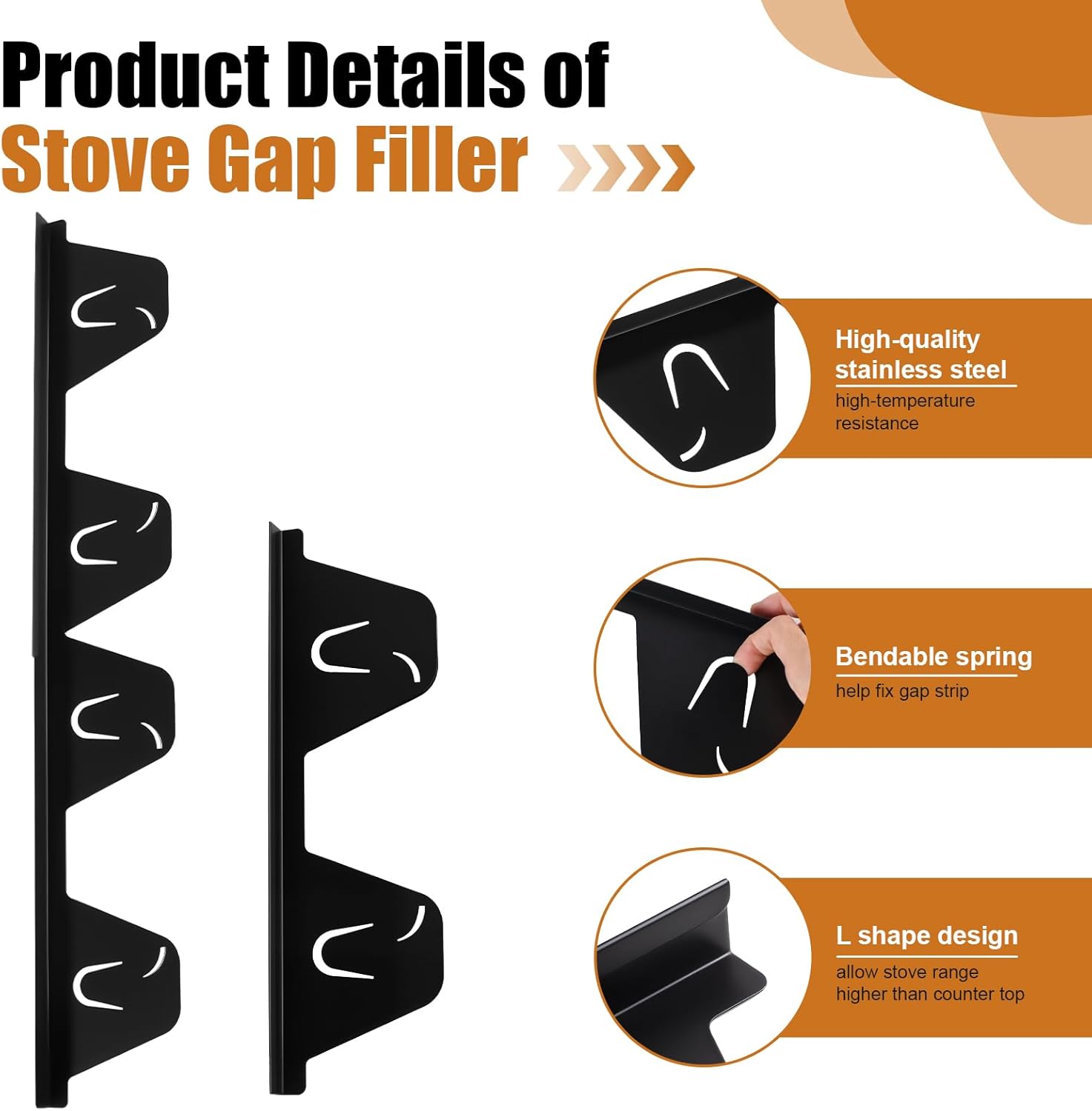 2 Pack Stove Counter Gap Cover Stainless Steel,Stove Guard for Kitchen Oven Counter Side Gap, Range Trim Kit, Adjustable Length 13.8" to 27.6", Stove gap filler Easy Clean and Heat Resistant(Style 1)