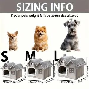 Retro-Style All-Season Cat & Dog House - Removable Washable Soft Plush Bedding, Cozy Grey & White Pet Bed for Indoor Small Pets, No Assembly Needed