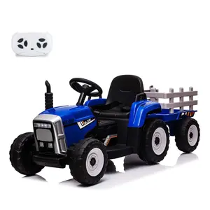 12V Kids Ride On Tractor Battery Powered Electric Tractor with Trailer, EVA Treaded Tires, LED Headlights, Remote Control, 2+1 Gear Shift, MP3, USB (Blue) toy