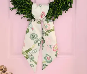 Monogrammed Spring Chinoiserie Pink & Green Floral Wreath Sash for Front Door - Personalized Embroidered Easter Home Decor