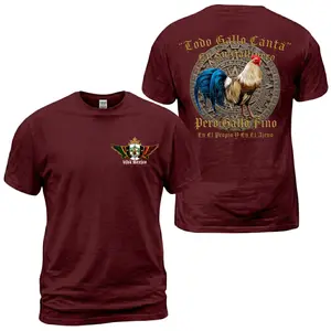 Mexican Rooster Pero Gallo Fino T-Shirt, Todo Gallo Canta Spanish Quote Graphic Tee, Viva Mexico Front Chest Crest Badge, Aztec Calendar Back Print Shirt, Latino Heritage Outfit, Gift for Men and Women