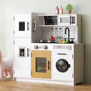 Best Choice Products Pretend Play Kitchen | Interactive Light & Sound, Eco-Friendly Safe Materials, Large Storage & Space-Saving Design