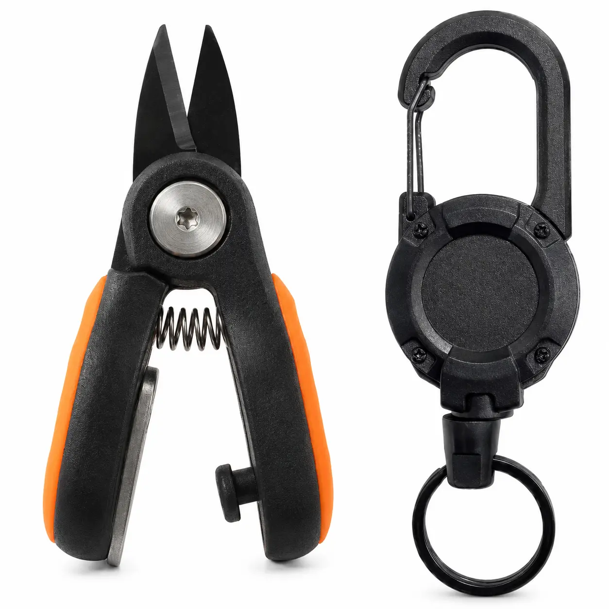 Mini Fishing Scissors Line Cutter with Spring Clasp, Compact Stainless Steel Blades with Non-Slip Handle, Micro Serrated Multi Tool for Braided Fluorocarbon Mono Lines, Saltwater & Freshwater Fishing Gear