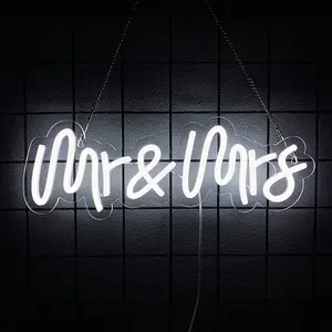Mr & Mrs Neon Sign for Wedding Decoration, Romantic LED Neon Light Sign for Wedding Reception, Bridal Shower, Engagement Party, Bedroom Decor