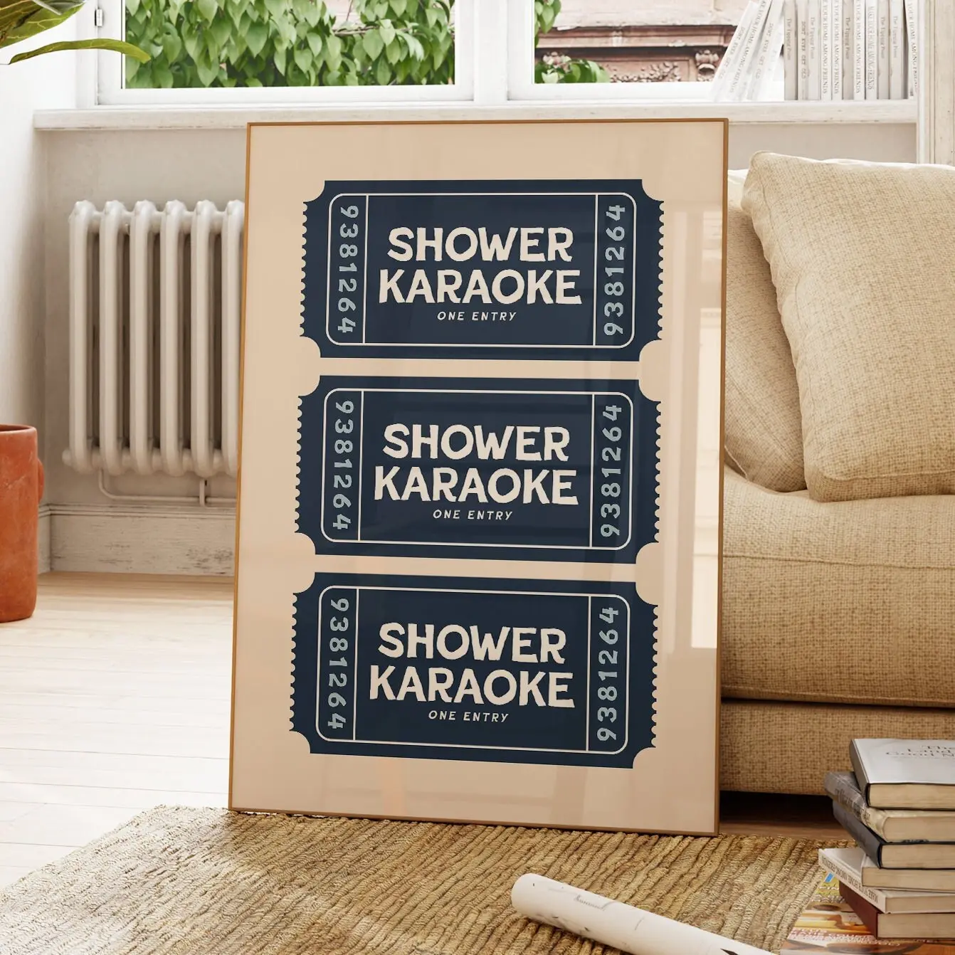 MIRRO Shower Karaoke Ticket Poster NO FRAME, Bathroom Decor Blue Cream Aesthetic, Shower Singing Poster, Retro Preppy Bathroom Art