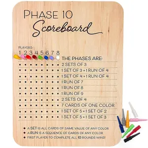 Outdoor Phase 10 Scoreboard, Wooden Phase 10 Scorecard & Round Tracker, Durable Outdoor Game Accessory, Perfect for Family Gatherings