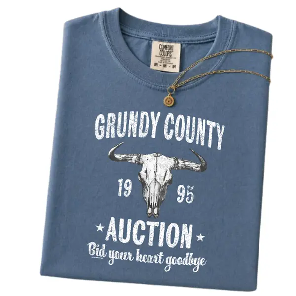 Comfort Colors Grundy County Auction Shirt, Western Longhorn Skull T-Shirt, Rustic Cowboy Graphic Tee, Country Rodeo Shirt, Western Gift
