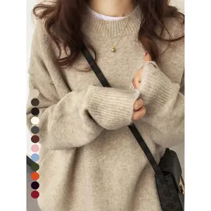 Women's Knitwear Sweater Pullover – Solid Drop Shoulder Long Sleeve Jumper, Casual Round Neck for Fall & Winter Womenswear Tops Knitting Bridal Basic Beige Crewneck Fitted Minimalist