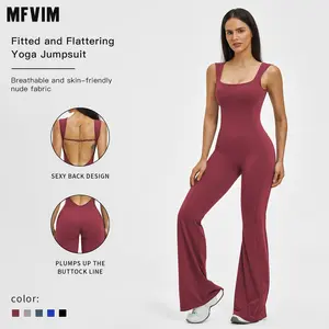 MFVIM Women's Wide Shoulder Strap Backless Sleeveless Yoga Jumpsuit, Tummy Control All Season Activewear, Nude-Like Feel Abdomen-Flattening Slimming Outfit for Outdoor Sports,summerwins
