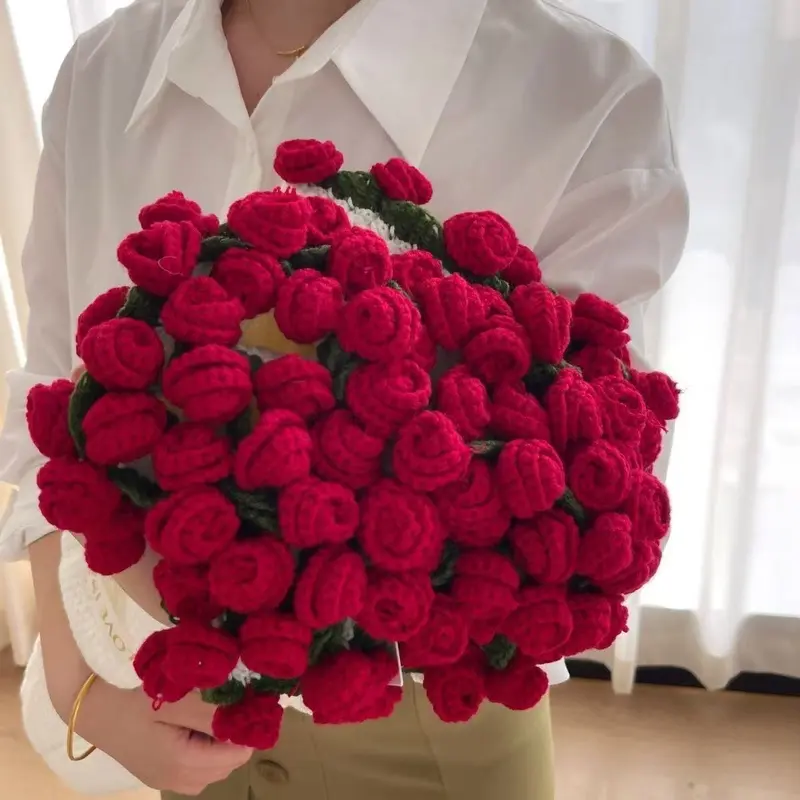 Finished Flower Bouquet Blanket,Handmade Crochet Flower Blanket, Rose Bouquet Blanket, Soft Knitted Throw Rose Blanket, Romantic Gift for Birthday Wedding Valentine’s Day Mother's Day Christmas for Mom Girls and Sisters