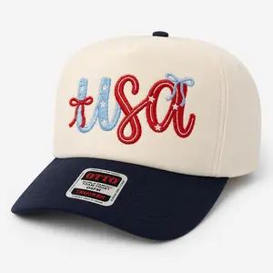 USA Otto Hat, Personalized Patriotic Coquette Cap, 4th of July Gift, American Gift, Two Tone Trucker Hat, USA Pride, Bow USA