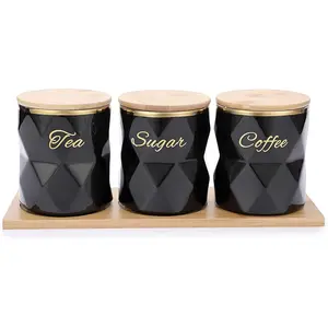 Ceramic Canisters Set for Sugar Coffee , Luxurious Storage Containers Set with  Decorative Storage Pots Black Storage Jar for Kitchen Counter Dining Room