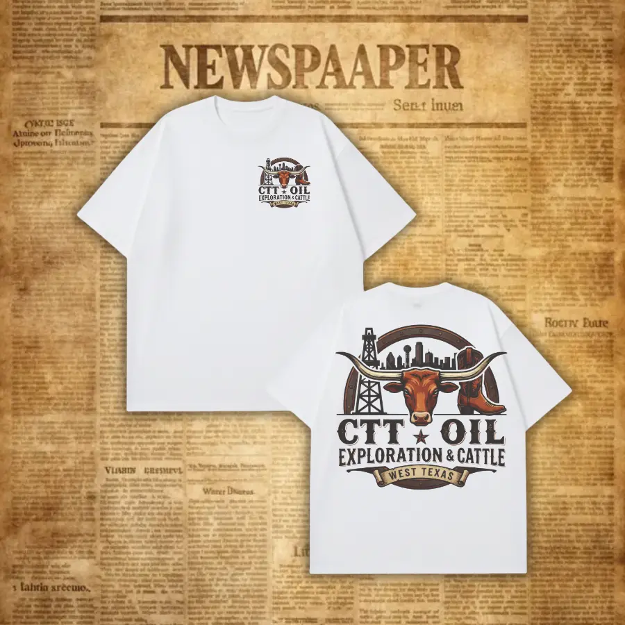 Oil Exploration Ranch Shirt, Western Cattle Graphic Pullover, Unisex Workwear Shirt