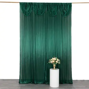 Hunter Emerald Green Double Drape Pleated Satin Divider Backdrop Curtain Panel, Glossy Photo Booth Event Drapes - 10ftx10ft