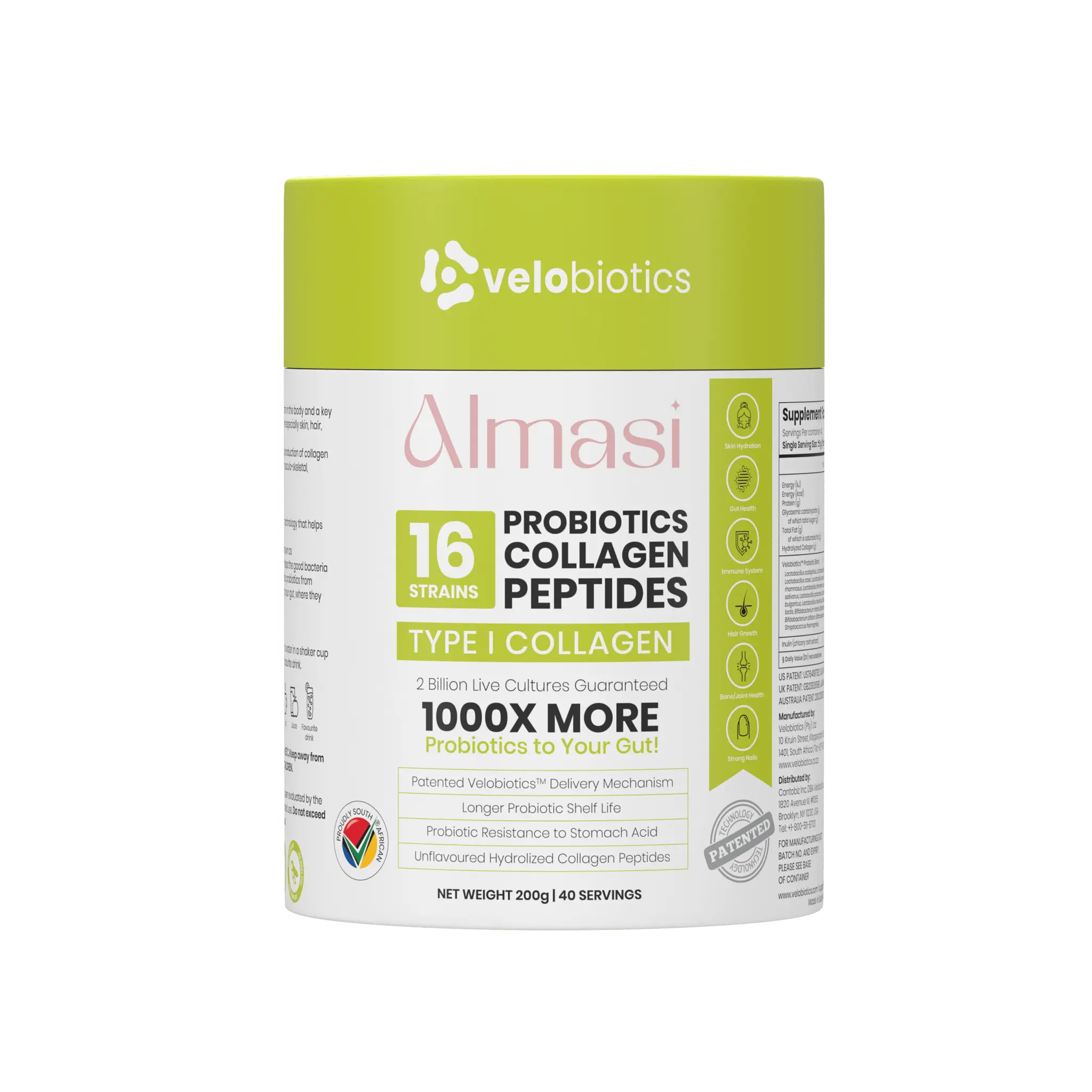 Almasi Probiotic Collagen Powder | Skin Glow, Hair Growth & Gut Health, Microencapsulated Strains, 200g