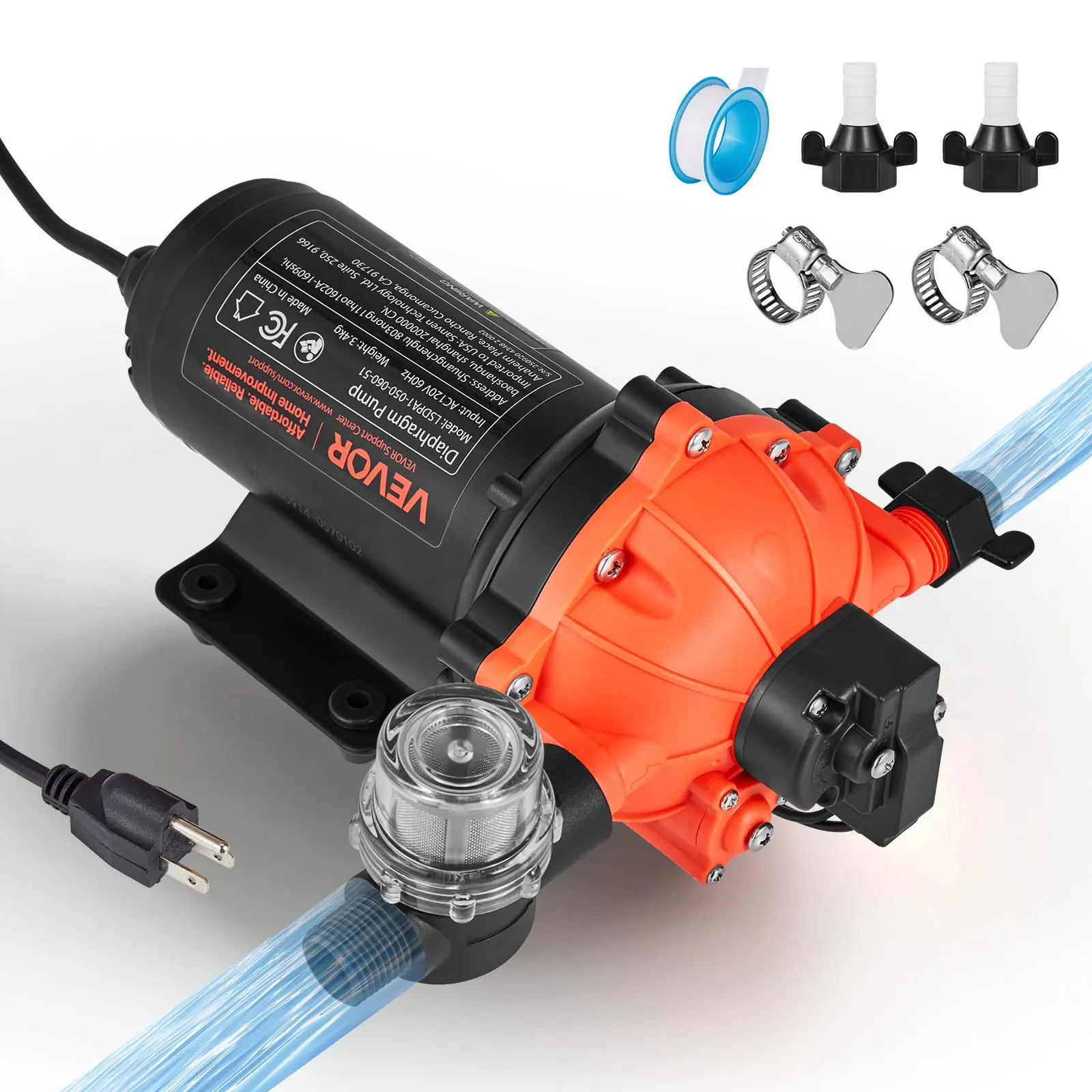 【Father's Day Gift】VEVOR 110V AC Water Pressure Booster Pump, 5 GPM 5-Chamber On-Demand Electric Diaphragm Transfer Pump, 60 PSI Max, Automatic Pressure Switch for Home Garden Irrigation, Car Washing