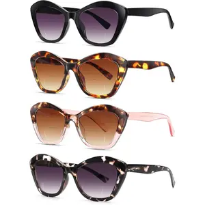 4 Pack Bifocal Reading Sunglasses for Women Fashion Cateye Sun Readers Outdoor Reading Glasses UV400 +1.50 Protection