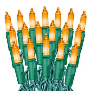 Festive Living 50 Light Orange Mini Lights on Green Wire – 11 Ft String Light Set, 2.5" Spacing, End-to-End Connectable (Up to 10 Sets), Indoor/Outdoor UL Listed, Stay-Lit Bulbs, 3000 Hour Life