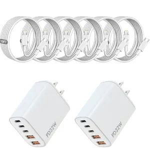 32W Type C Fast Charger PD USB C + QC Multi Port Wall Charger with 5 Outlets Includes 3M Durable Long USB C Lightning Cable Compatible with iPhone 14/13/12 Pro Max iPad Galaxy Xiaomi Huawei Devices Ideal for Home Office Travel Holidays Gift