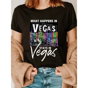 Las Vegas Love Unisex T-Shirt – "What Happens in Vegas Stays in Vegas" Graphic Tee, Casual Short Sleeve, Vibrant Neon Design, Perfect for Holidays & Souvenirs Top Womenswear Summer Streetwear Crewneck shirts women vintage graphic tees