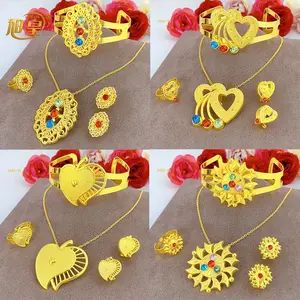 XuHuang Ethiopian Cystal Colorful Flower Shape 18k Gold Plated Pendant Jewelry Sets Dubai Women Jewellery Weekend Party Gifts