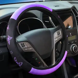 Butterfly Pattern Car Steering Wheel Cover, Universal Non-slip Car Protector for 36cm/14Inch Steering Wheel, Car Interior Accessories