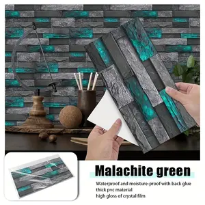 11.81" X 5.9"12/24/48pcs American Vintage Style Self-Adhesive PVC Wall Tiles - Waterproof And Moisture-Resistant For Bathroom, Kitchen, Living Room - Slate Stone Pattern In Rock Yellow, Dark Grey, Slate Grey, Vintage Blue, Peacock Green