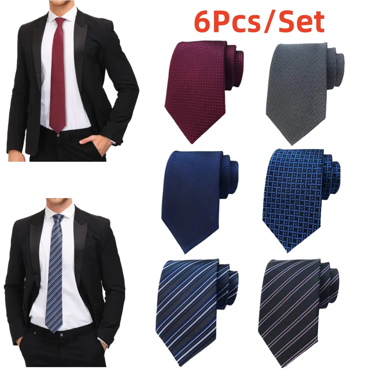 6Pcs/Set Men's Necktie Classic Silk Tie Woven Jacquard Neck Ties,6 Styles,Suitable for Weddings,Conferences,and Other Large Occasions,Hand Tools Kits