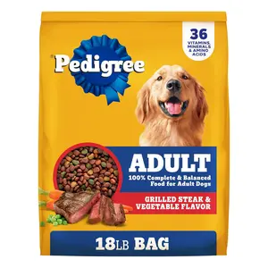 Pedigree Adult Dry Dog Food, Complete Nutrition, Grilled Steak & Vegetable Flavor, 18 lb. Bag