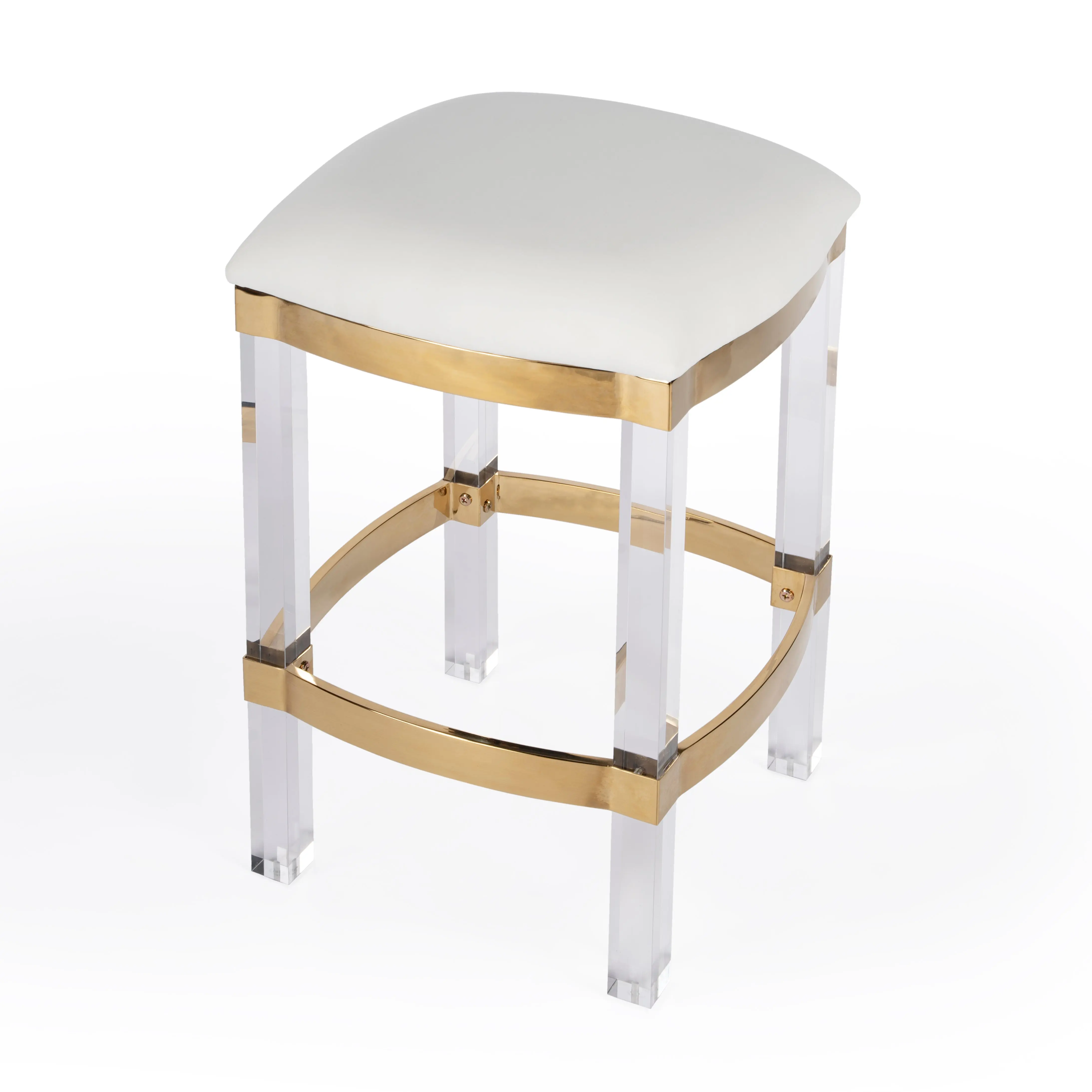 Butler Specialty Company Jordan 24 in. Seat Height Faux Leather and Acrylic Backless Counter Stool with Foot Rest, White