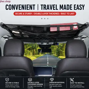 2026 Hot Double Layer Car Roof Storage Net Ceiling Cargo Net Luggage Organizer Polyester Mesh Bag for SUV Trunk Roof Liner Double Layer Car Mounted Storage Pocket Hot Trendy Auto Accessory