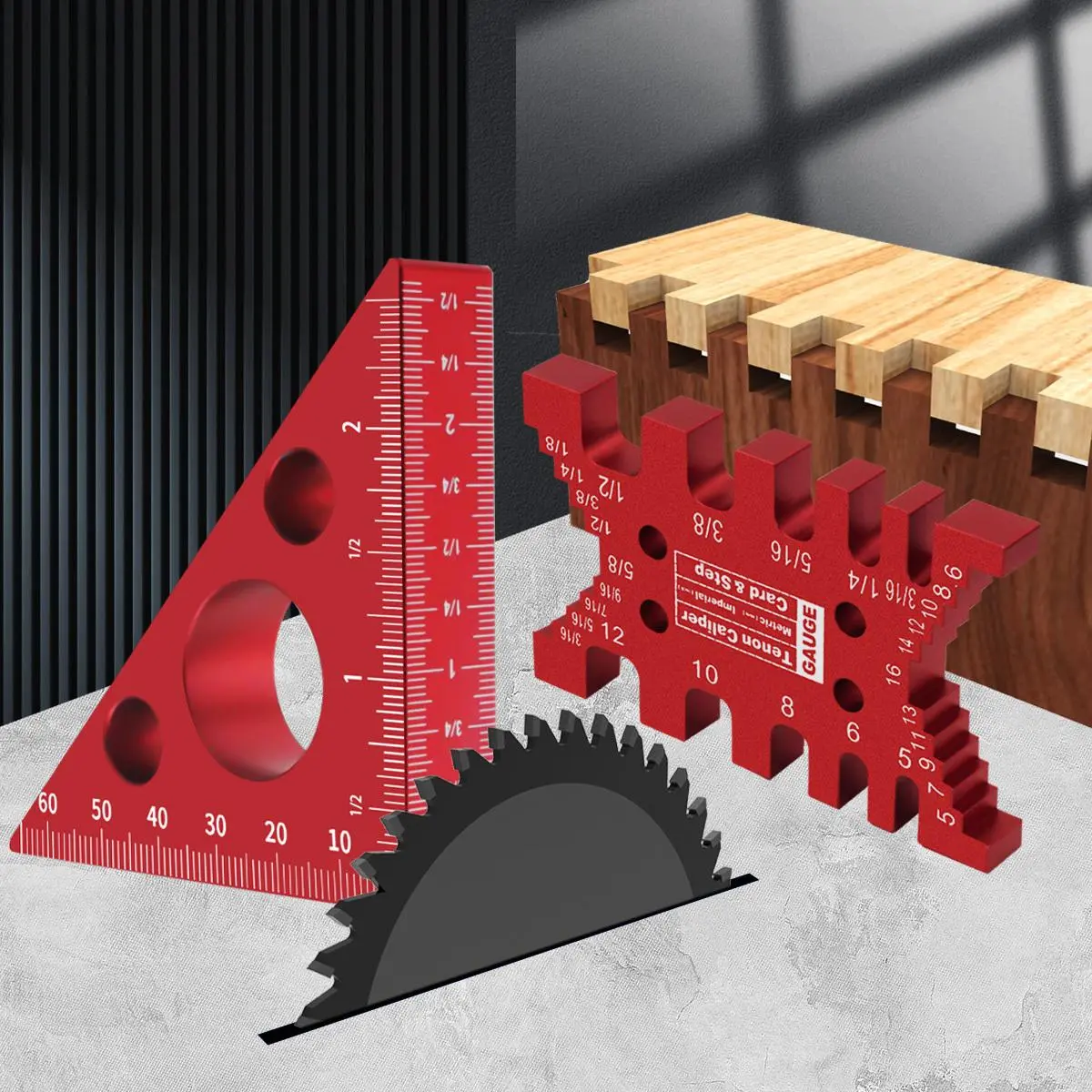 Aluminum Dovetail Jig & Triangle Ruler Kit, Router/Saw Table Precision Depth Gauge & Tenon Gaps Gauge for Woodworking Project, Measuring Tool, Measuring Instrument, Aluminum Construction