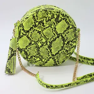 Round Crossbody Bag SNAKE (NEON GREEN) PU Leather