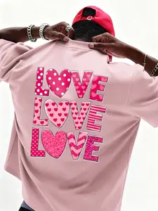 Love Sweet Words Style Text Pattern Print Valentine's Day Couple Matching T-Shirt, Casual Long Sleeve Hoodie for Men, Perfect Gift Garment