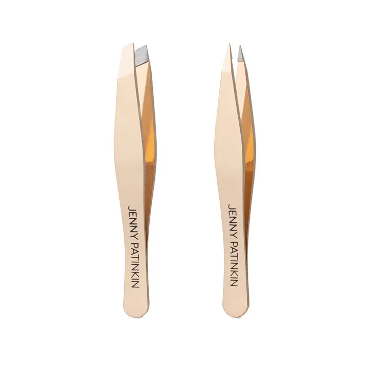 Jenny Patinkin Brow Bijoux Mini 2-Piece Tweezer Set - Professional Stainless Steel Slant & Pointed Eyebrow Tweezers with Precise Grip, Velvet Home/Travel Case for Shaping Brows & Achieving a Polished Look, Two Piece Set, Shape Brows