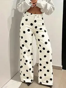 Women's Washed Denim Jeans, Elastic Comfort Fabric, Loose Fit Wide Leg Pants, Casual All Season Wear, Spring Summer Fashion