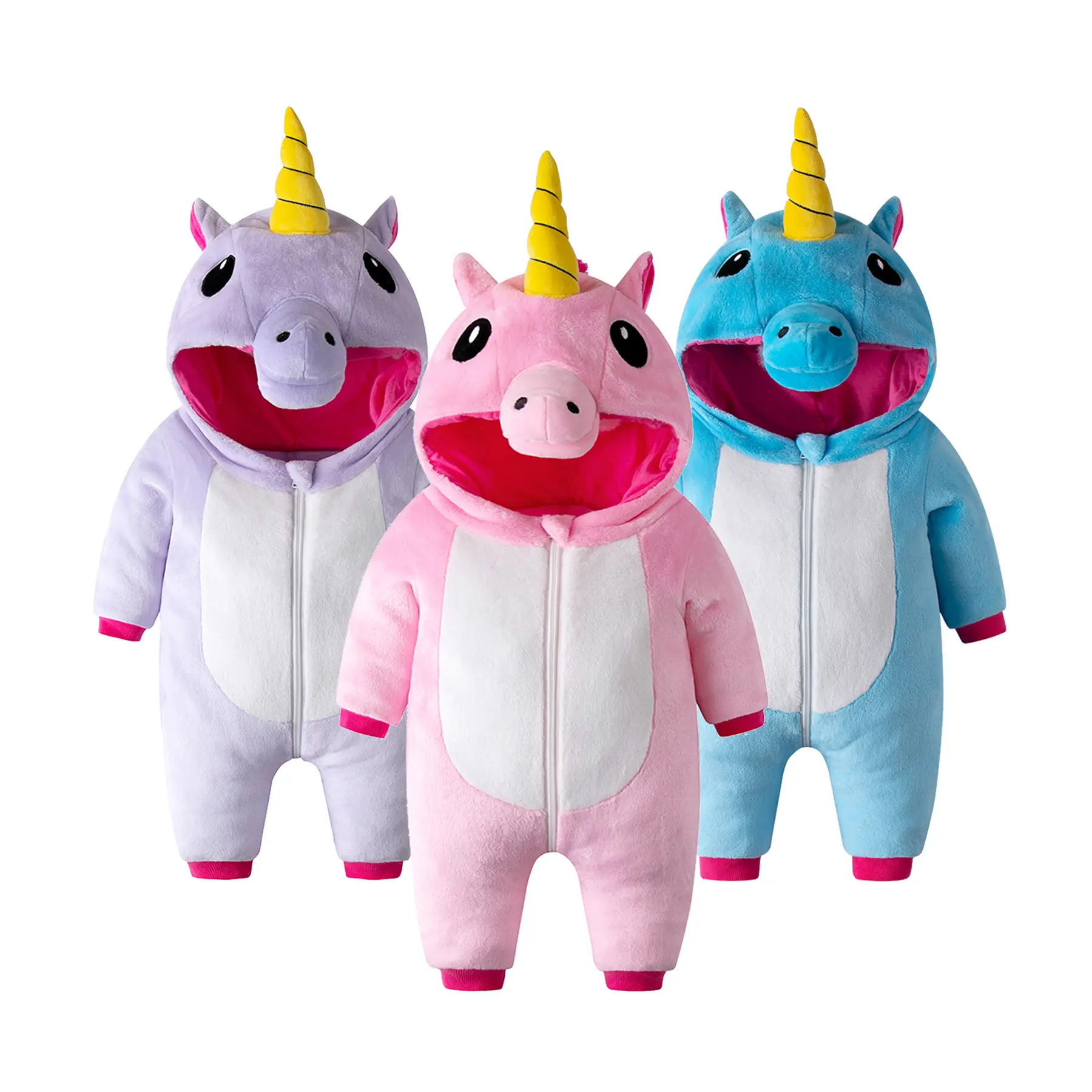TONWHAR Cartoon Unicorn Baby Animal Romper,Boys Girls Sleeping Pajamas for Daily Wearing,Newborn Warm Jumpsuit,Toddler Onesie with 2-way Zipper Spring Autumn Bodysuit
