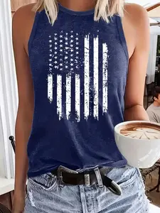 Women's Fashion Statement Tank Top with American Flag Print, Casual Sleeveless Loose-Fit Top, Summer New Arrival, Ladies' Clothing